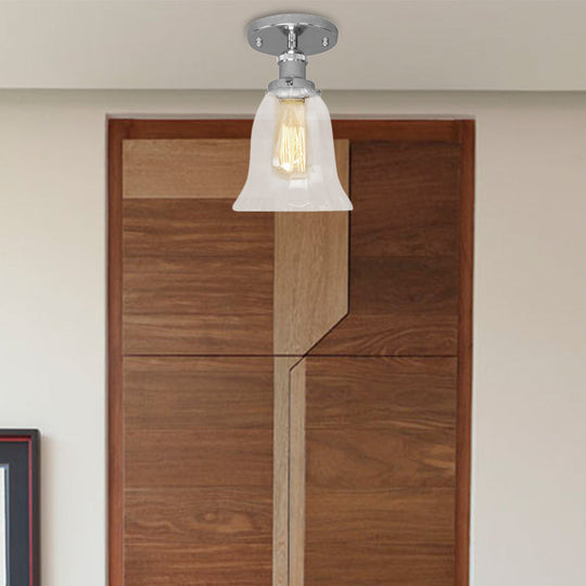 Industrial Flared Glass Semi Flush Mount Light with Clear Bulb in Black/Bronze/Copper