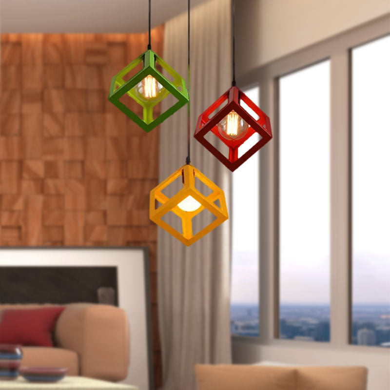 Metal Industrial Pendant Light with Wire Cage Shade - 3 Bulbs, Black/White, Living Room Ceiling Lamp