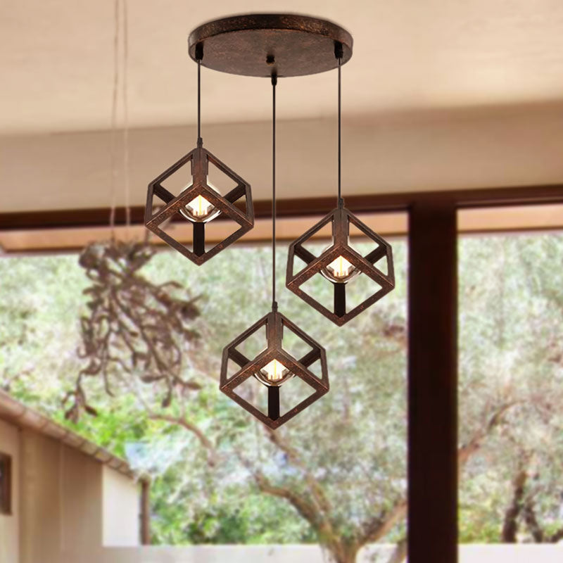 Industrial Metal Pendant Light With Wire Cage Shade - 3 Bulbs Black/White For Living Room Ceiling