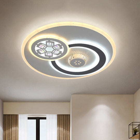 Modern LED Crystal Ceiling Light Fixture - White Flush Mount Lamp with Clear Block Design - Square/Six-Pointed Star/Floral Pattern