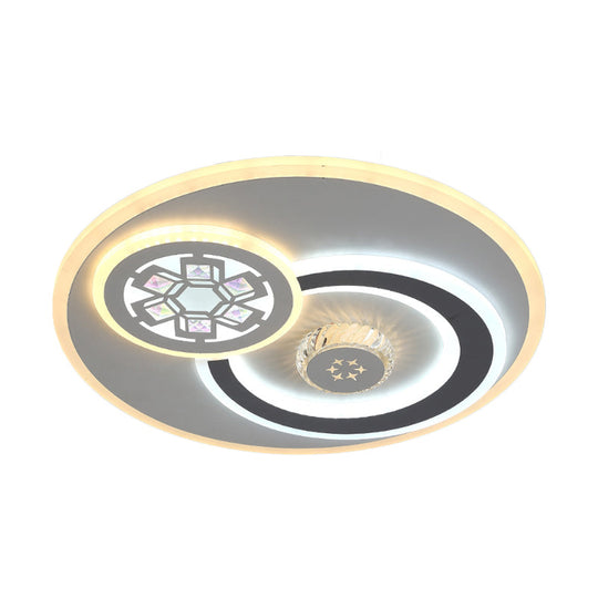 Modern LED Crystal Ceiling Light Fixture - White Flush Mount Lamp with Clear Block Design - Square/Six-Pointed Star/Floral Pattern