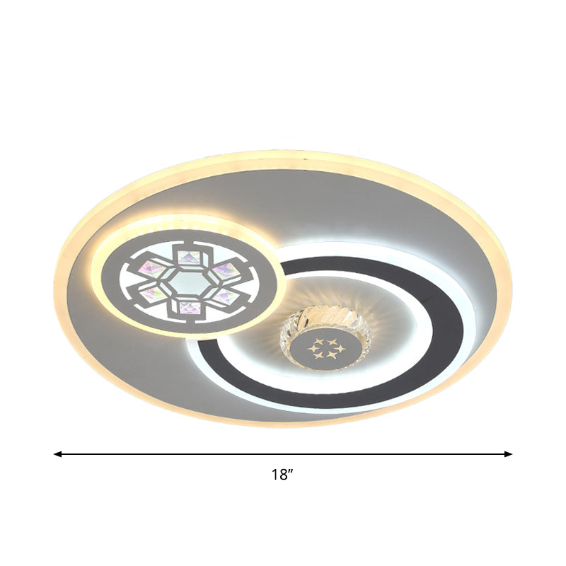Modern LED Crystal Ceiling Light Fixture - White Flush Mount Lamp with Clear Block Design - Square/Six-Pointed Star/Floral Pattern
