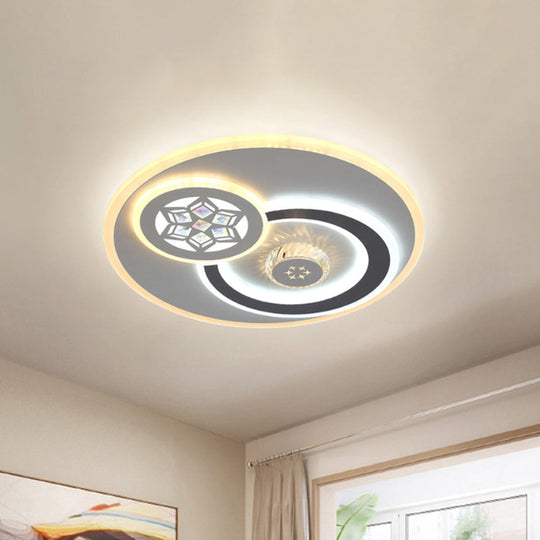 Modern LED Crystal Ceiling Light Fixture - White Flush Mount Lamp with Clear Block Design - Square/Six-Pointed Star/Floral Pattern