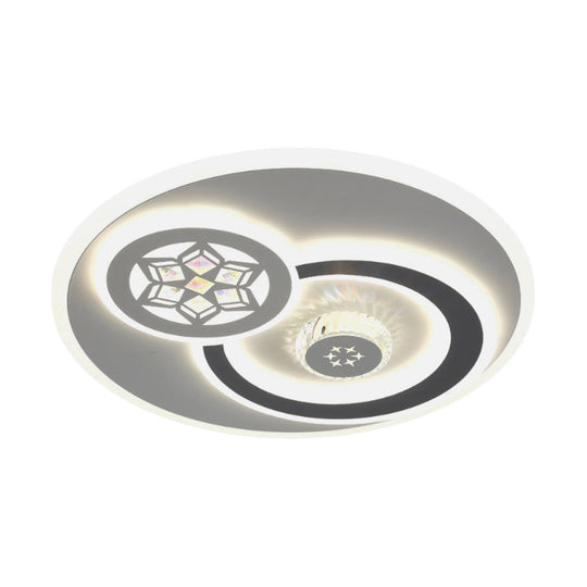 Modern LED Crystal Ceiling Light Fixture - White Flush Mount Lamp with Clear Block Design - Square/Six-Pointed Star/Floral Pattern