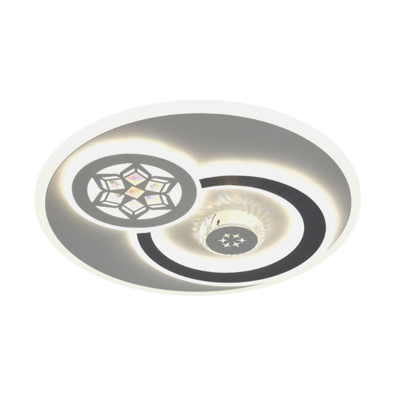 Modern Led Crystal Ceiling Light Fixture - White Flush Mount Lamp With Clear Block Design