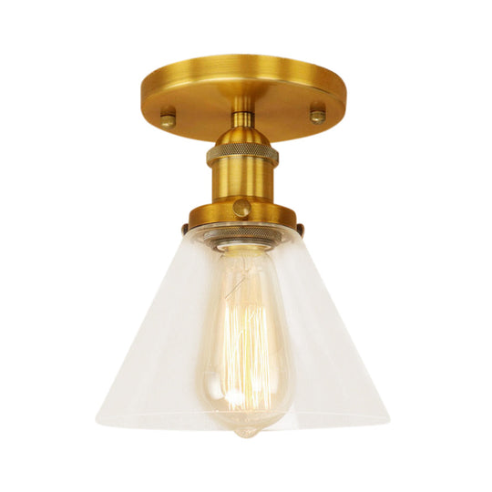 Industrial Clear Glass Ceiling Light in Black/Brass/Copper - Single Bulb Semi Flush Mount