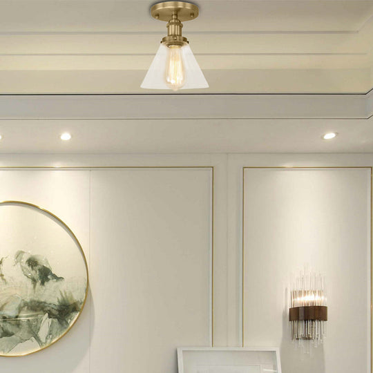 Industrial Clear Glass Ceiling Light In Black/Brass/Copper - Single Bulb Semi Flush Mount Antique