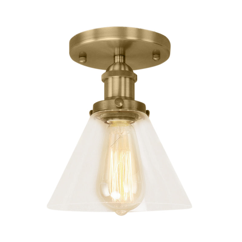 Industrial Clear Glass Ceiling Light in Black/Brass/Copper - Single Bulb Semi Flush Mount