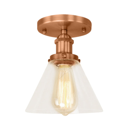 Industrial Clear Glass Ceiling Light in Black/Brass/Copper - Single Bulb Semi Flush Mount