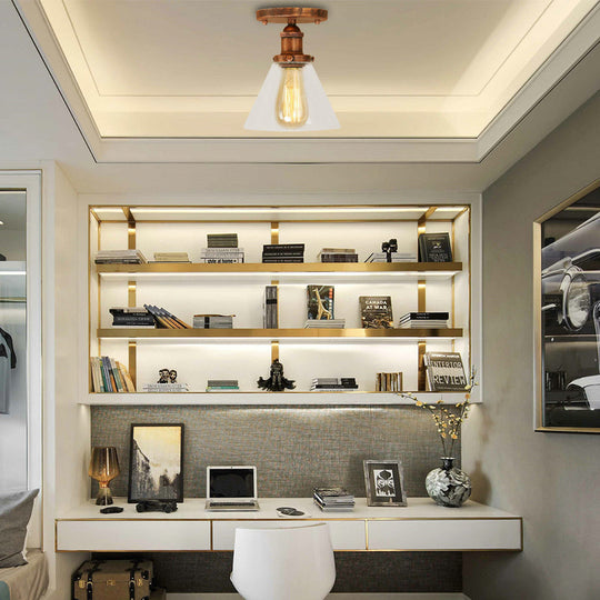 Industrial Clear Glass Ceiling Light in Black/Brass/Copper - Single Bulb Semi Flush Mount