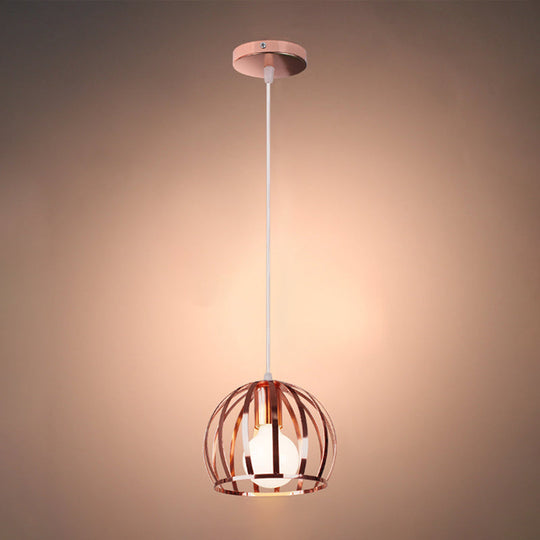 Modern Metal Rose Gold Pendant Lamp with Global Cage Shade - Stylish Retro Fixture for Kitchen