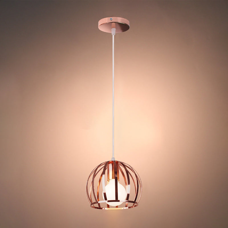 Retro Rose Gold Pendant Lamp With Global Cage Shade Perfect For Kitchen And Stylish Spaces