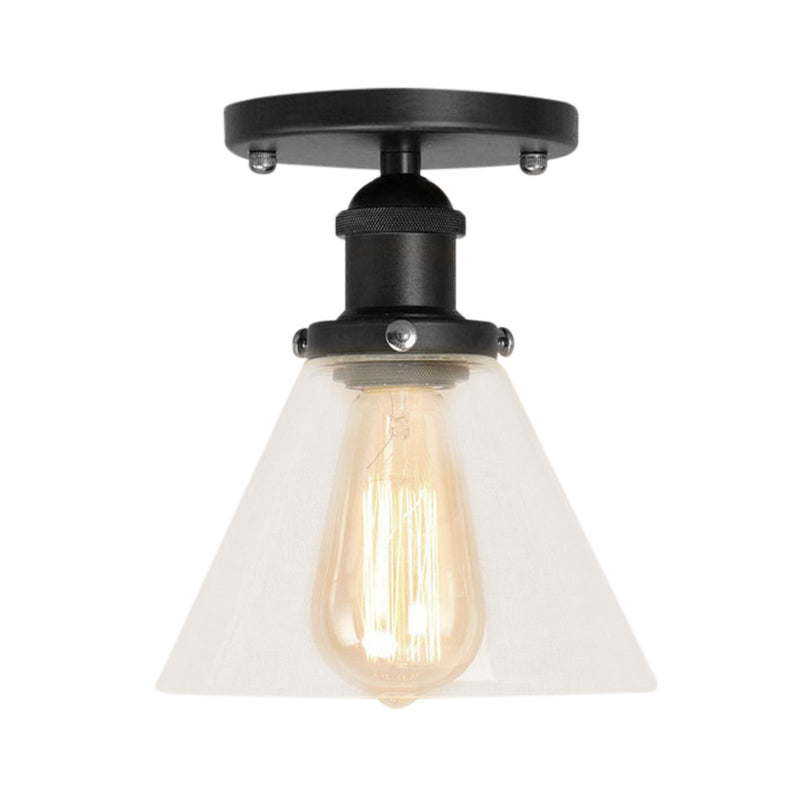 Industrial Clear Glass Ceiling Light in Black/Brass/Copper - Single Bulb Semi Flush Mount