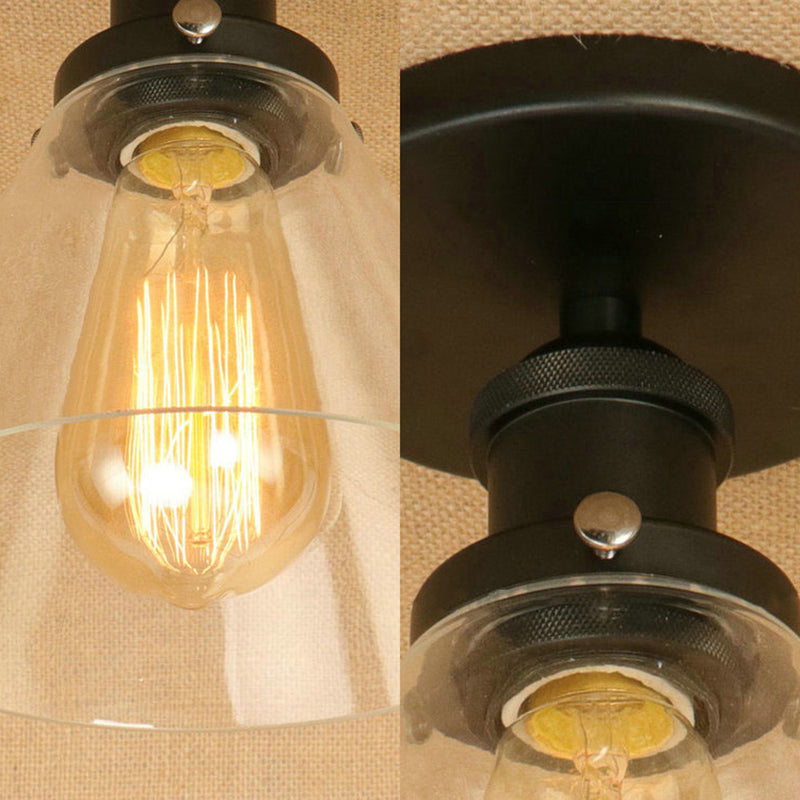 Industrial Clear Glass Ceiling Light In Black/Brass/Copper - Single Bulb Semi Flush Mount