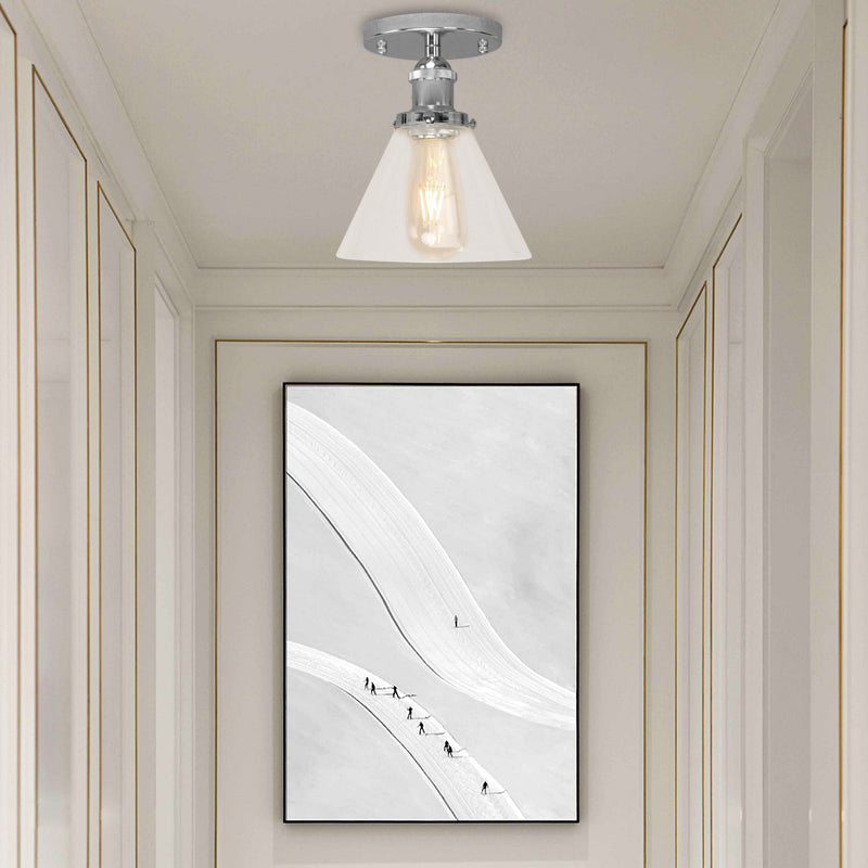 Industrial Clear Glass Ceiling Light in Black/Brass/Copper - Single Bulb Semi Flush Mount