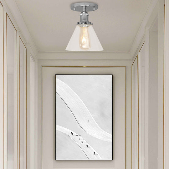 Industrial Clear Glass Ceiling Light in Black/Brass/Copper - Single Bulb Semi Flush Mount