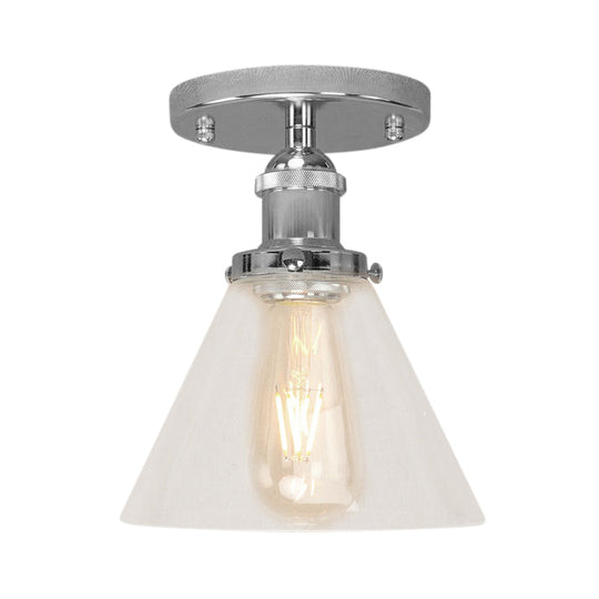 Industrial Clear Glass Ceiling Light in Black/Brass/Copper - Single Bulb Semi Flush Mount
