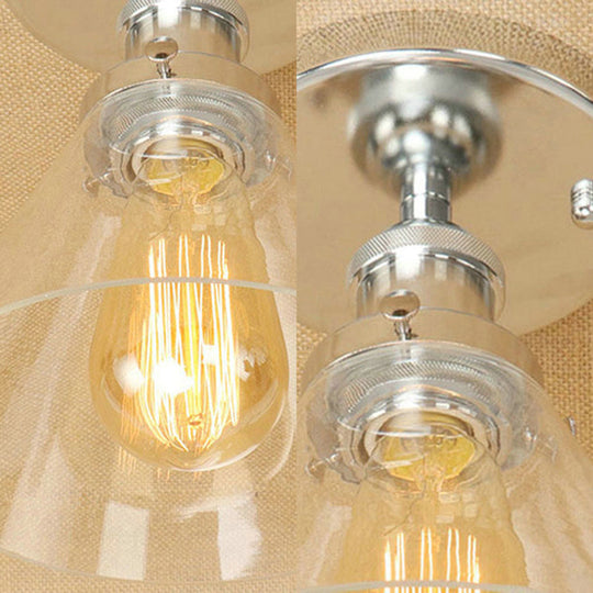 Industrial Clear Glass Ceiling Light in Black/Brass/Copper - Single Bulb Semi Flush Mount