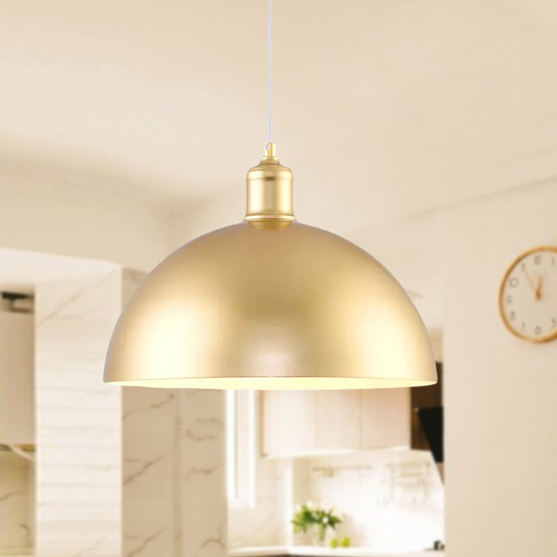 Gold Industrial Dome Hanging Light Height Adjustable Pendant For Bedroom 12/16 Diameter