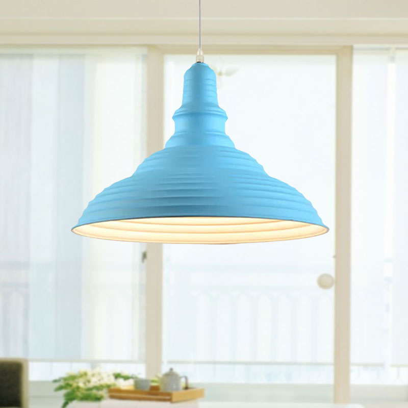 Industrial-Style Double Bubble Ribbed Pendant Lamp - Metal Pink/Blue Suspension Light For Bedroom