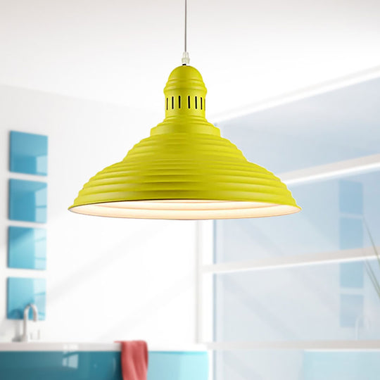Modern Metal Ribbed Kitchen Pendant Light - Conical/Double Bubble, 1-Light, Red/Yellow/White