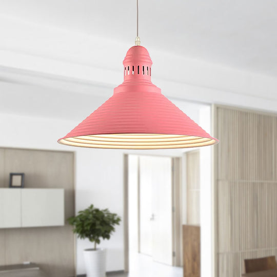 Ribbed Conical Pendant Light - Modern Metal Red/Yellow/White 1