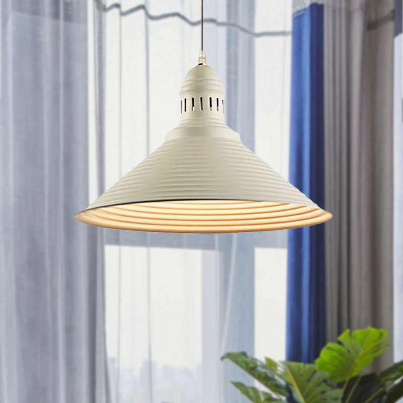 Modern Metal Ribbed Kitchen Pendant Light - Conical/Double Bubble, 1-Light, Red/Yellow/White