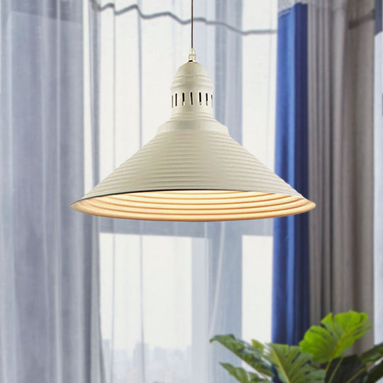 Ribbed Conical Pendant Light - Modern Metal Red/Yellow/White 1