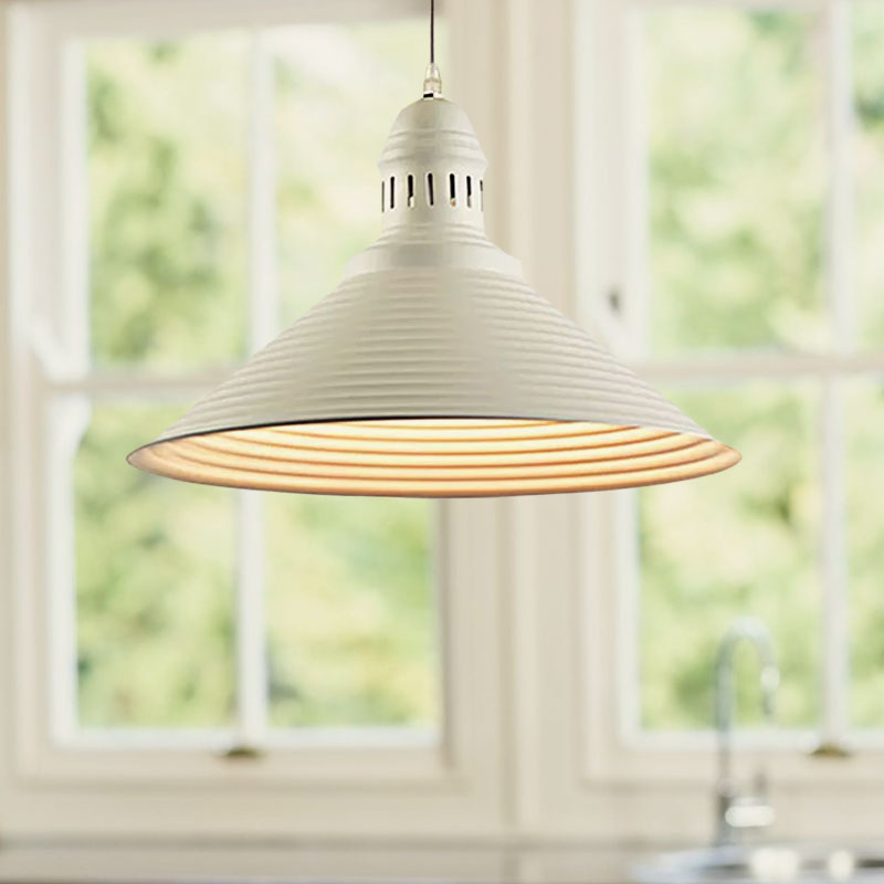 Ribbed Conical Pendant Light - Modern Metal Red/Yellow/White 1