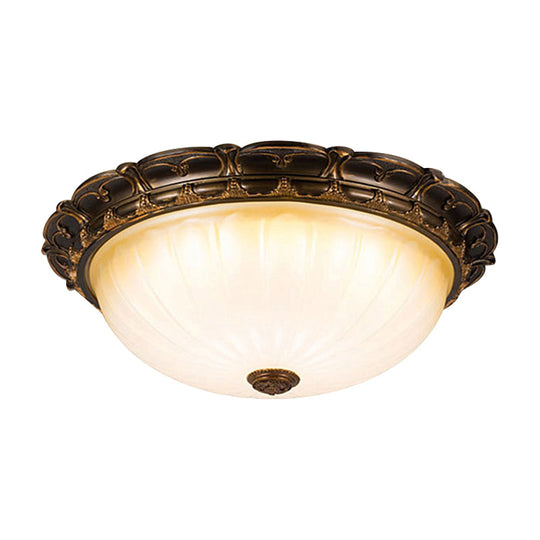 Vintage Ribbed Glass Ceiling Lamp with LED in Brown - 14"/16" Flush Mount