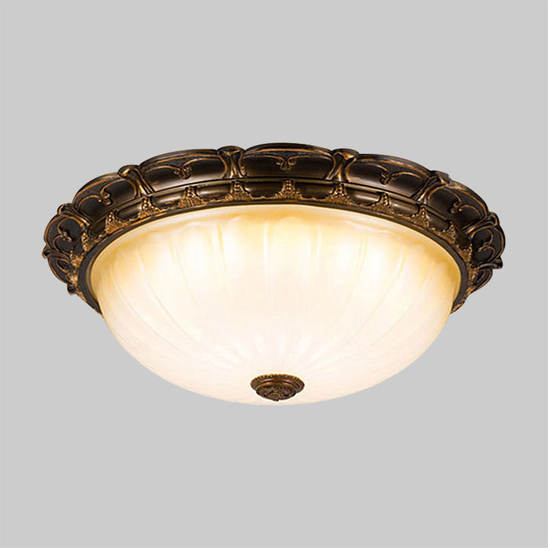 Vintage Ribbed Glass Ceiling Lamp with LED in Brown - 14"/16" Flush Mount