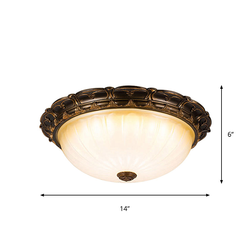 Vintage Ribbed Glass Ceiling Lamp with LED in Brown - 14"/16" Flush Mount