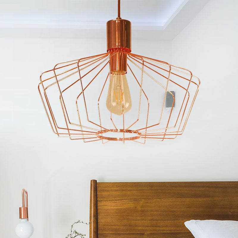 Retro Style Geometric Cage Pendant Light - Brass/Copper Indoor Suspension Lamp