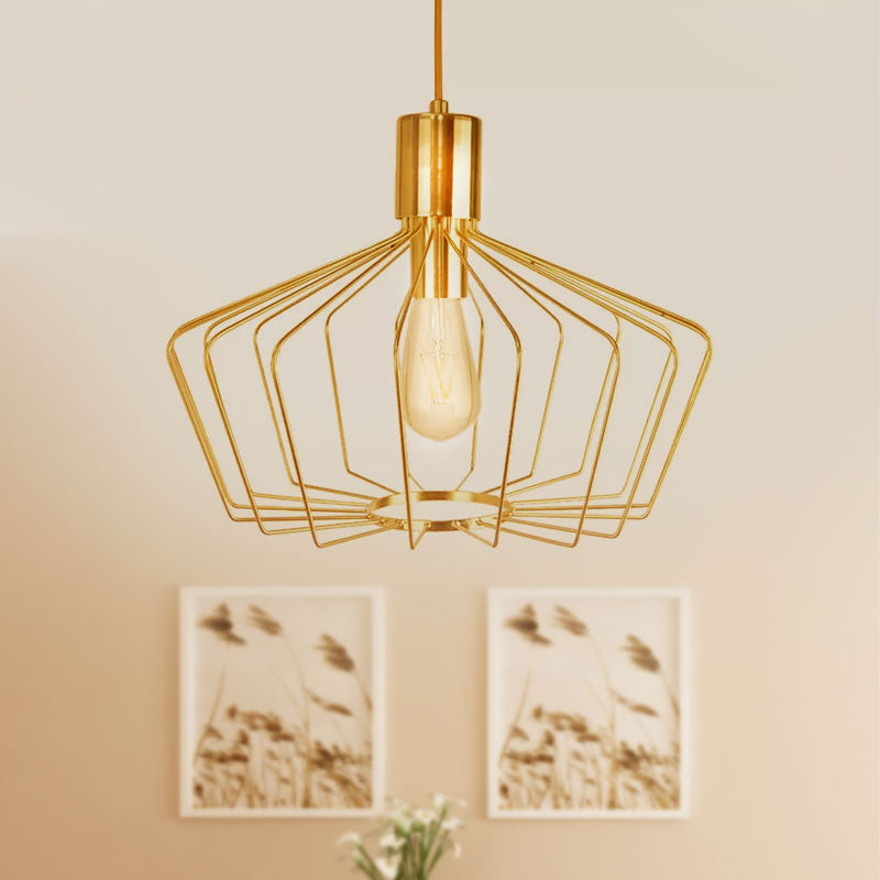 Retro Geometric Cage Suspension Light - Brass/Copper Pendant Lighting - Indoor Metal Fixture