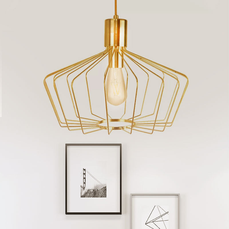 Retro Style Geometric Cage Pendant Light - Brass/Copper Indoor Suspension Lamp
