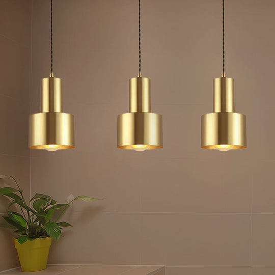 Retro Brass Drum Pendant Light - Metal 1-Light Ceiling Lamp For Living Room
