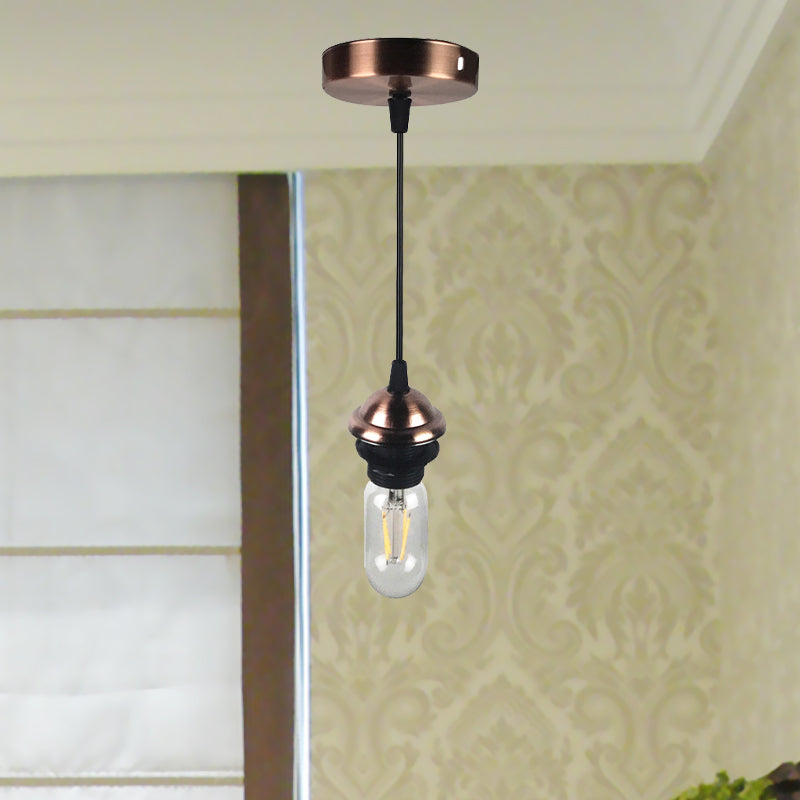 Bronze/Brass Industrial Mini Pendant Light with Adjustable Height - Bare Bulb, 1-Light Metal Hanging Lamp