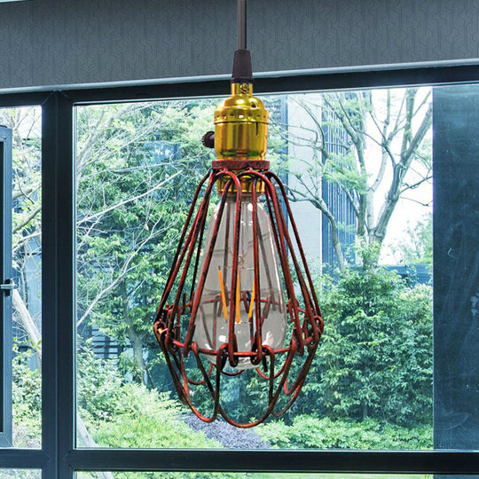 Suspension en fil de fer de style campagnard - Lampe suspendue de salon à 1 lumière en argent vieilli/cuivre antique