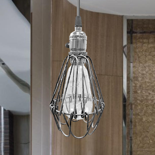 Farmhouse Style Metal Wire Ceiling Pendant Light In Aged Silver/Antique Copper Finish