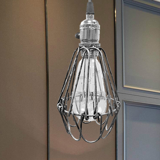 Farmhouse Style Metal Wire Ceiling Pendant Light In Aged Silver/Antique Copper Finish