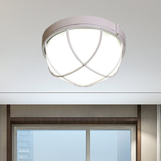 White Geometric Flush Ceiling Mount Light Fixture - Industrial Frosted Glass For Bedroom (9.5/10