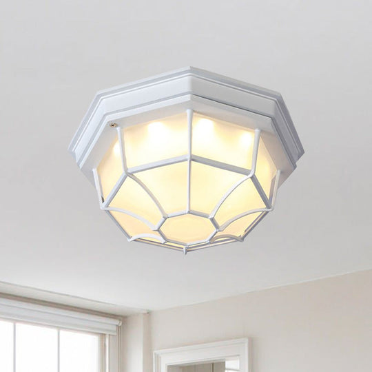 White Geometric Flush Ceiling Mount Light Fixture - Industrial Frosted Glass for Bedroom (9.5"/10" Wide)