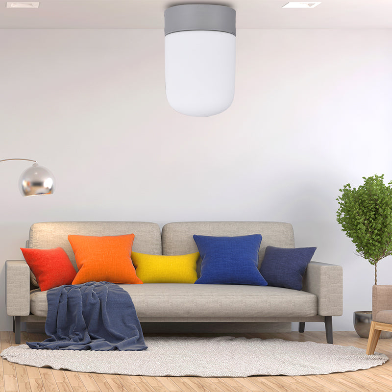 Modernist Metal & Frosted Glass Flush Mount Light - Pink/Gray Ceiling Lighting Grey