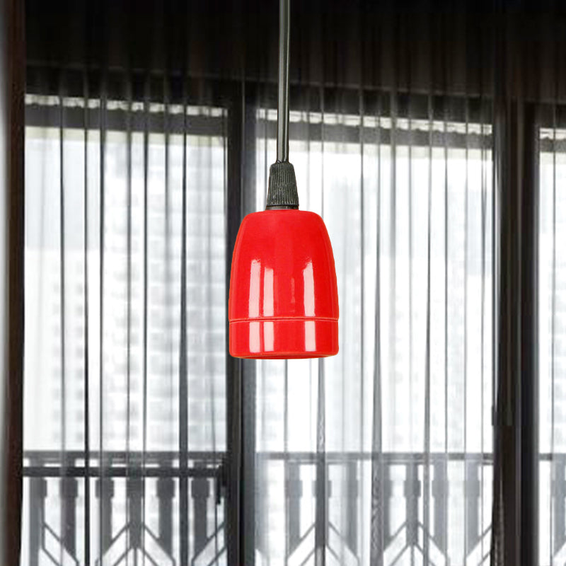Retro Style 1-Head Mini Pendant Light: Adjustable Cord Black/Red Ceramic Ceiling Hanging