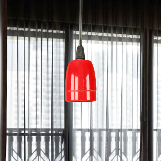 Retro Style 1-Head Mini Pendant Light: Adjustable Cord Black/Red Ceramic Ceiling Hanging