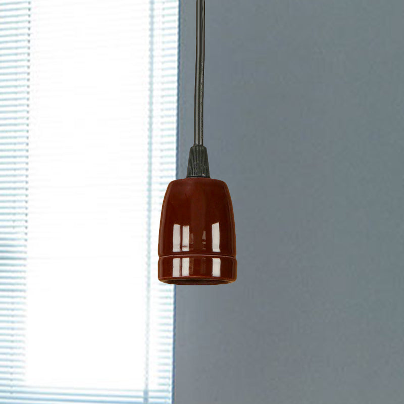 Retro Style 1-Head Mini Pendant Light: Adjustable Cord Black/Red Ceramic Ceiling Hanging