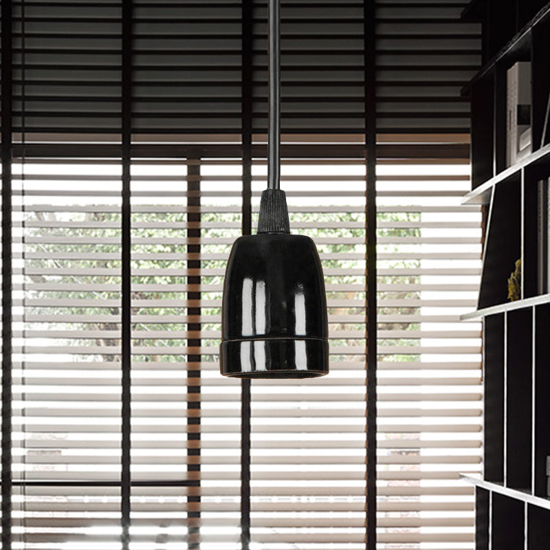 Retro Style 1-Head Mini Pendant Light: Adjustable Cord Black/Red Ceramic Ceiling Hanging