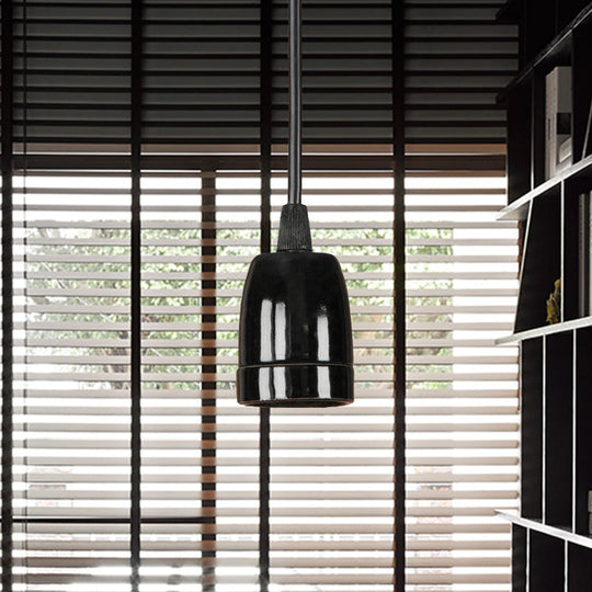 Retro Style 1-Head Mini Pendant Light: Adjustable Cord Black/Red Ceramic Ceiling Hanging