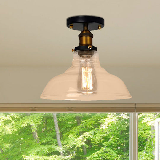 Vintage Barn Semi-Mounted Ceiling Light with Clear/Amber Glass Shade - Ideal for Bedroom, 1 Bulb Fixture
