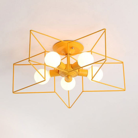 Stylish Grey/Pink Metallic Loft Indoor Semi-Flush Ceiling Light with Star Cage Shade - Set of 5 Bulbs